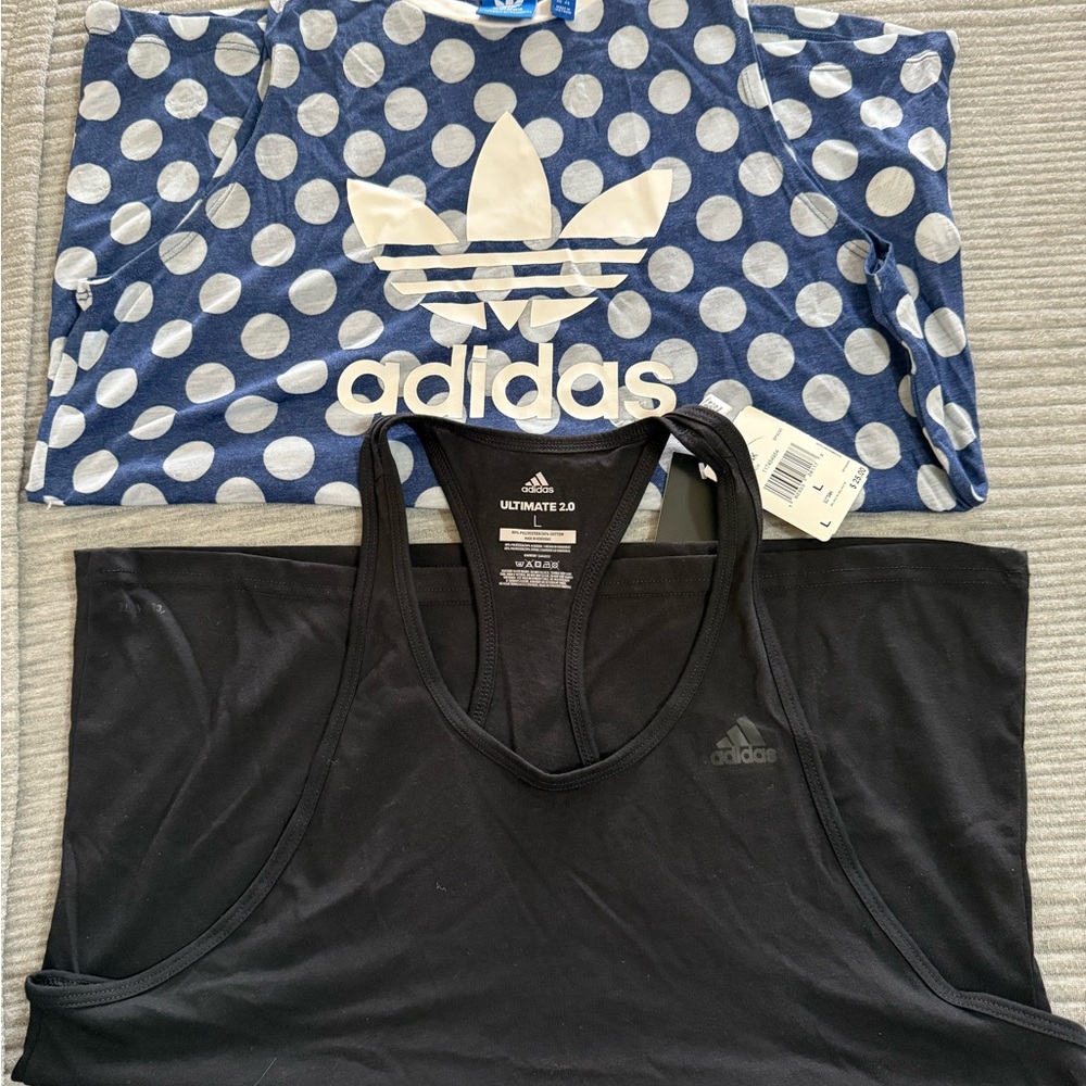Adidas Blue Polka Dot and Black Tank Tops